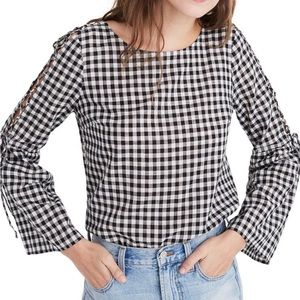 Madewell Lace-Up Sleeve Gingham Blouse